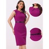 INSPIRE CHIC Women's Elegant Business Round Neck Belted Cap Sleeve Work Sheath Dresses - 2 of 4