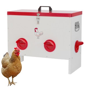 Large Capacity Automatic Chicken Feeder No Waste, Waterproof 6 Port Galvanized Metal Poultry Feeder with Latch and Handles for Chickens, Geese - 1 of 4