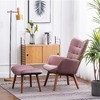 Lyngins Contemporary Silky Velvet Tufted Accent Chair & Ottoman Set, Mid-Century Armchair with Solid Rubber Wood Frame, Comfy Reading Chair - 2 of 4