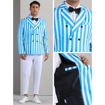Мужские пиджаки INSPIRE CHIC Men's Peak Lapel Double-Breasted Business Stripe Blazers Blue White X Large — фото 3