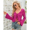 Women's Bell Sleeve Tops Tie Front Deep V Neck Knit Y2K Crop Top - 2 of 4