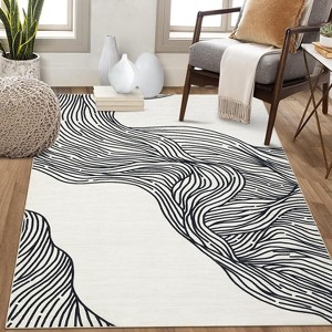 Area Rug for Living Room, Bedroom & Dining Room - 8x10 Modern Abstract Contemporary Cream Soft Faux Wool Washable Non-Slip Low Pile Accent Rug - 1 of 4