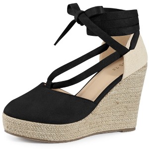Perphy Women's Platform Lace Up Closed Toe Wedges Heel Espadrille Sandals - 1 of 4