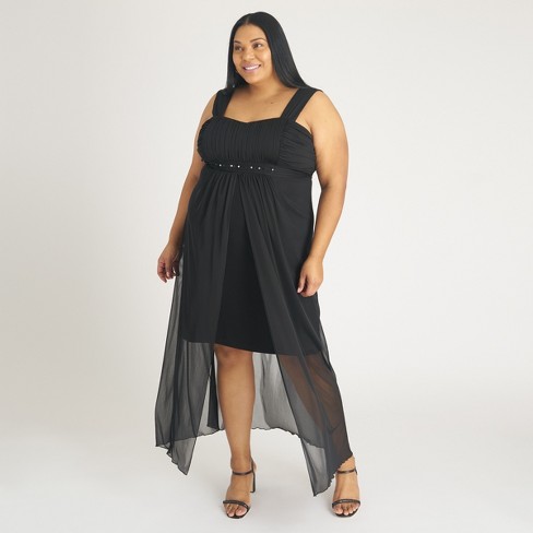 Women's Plus Black Mesh Maxi Dress - Connected Apparel - Black, Size ...