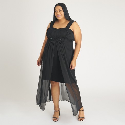 Women s Plus Black Mesh Maxi Dress Connected Apparel Black