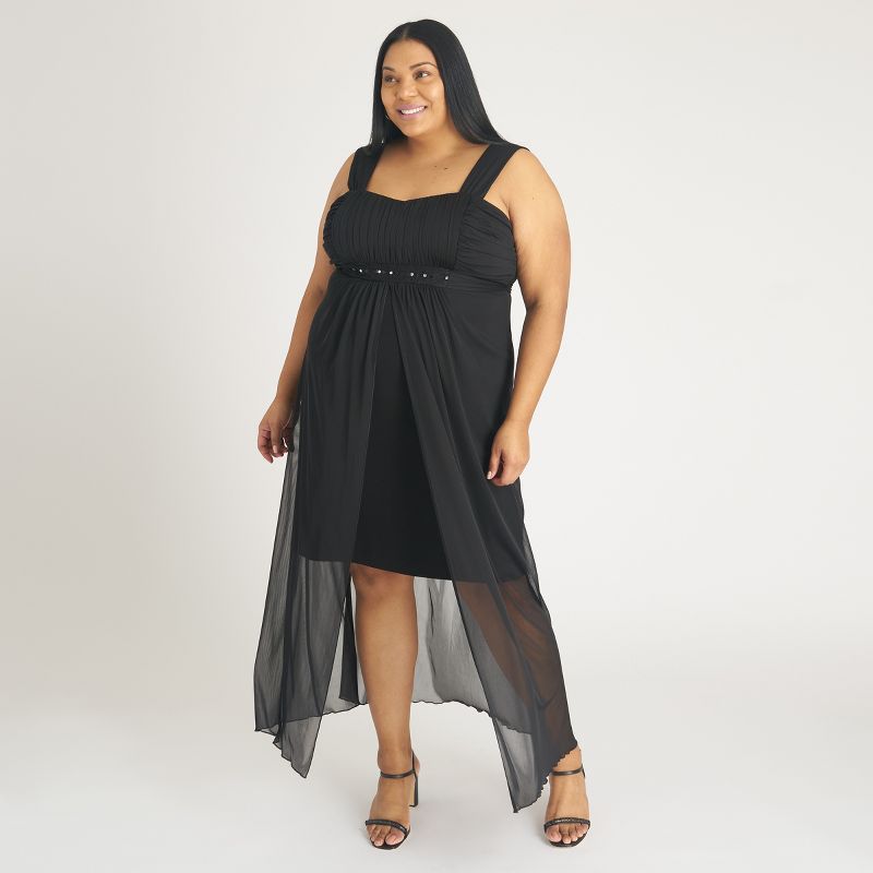 Women's Plus Black Mesh Maxi Dress - Connected Apparel, 1 of 4