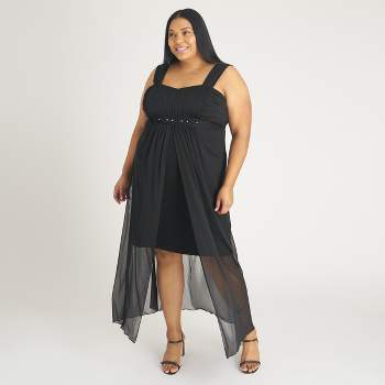 Women's Plus Black Mesh Maxi Dress - Connected Apparel