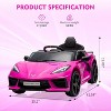 12V Kids Ride On Car Sports Licensed Corvette Electric Car Toy for Toddles with Remote Control, Visual Dashboard, LED Lights, Music, Rose Red - 2 of 4