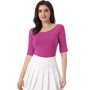 INSPIRE CHIC Women's Half Sleeves Scoop Neck Fitted Layering Soft T-Shirt - 1 of 4