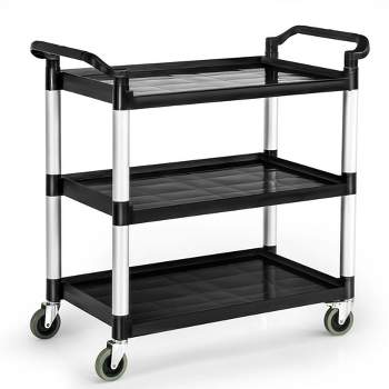 Costway 3-Shelf Service Cart Aluminum Frame 490lbs Capacity with Casters & Handles