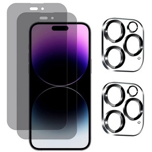 iMountek"2Pcs Privacy Screen Protectors & 2Pcs Camera Lens Tempered Glass for iPhone 12/13/14 Models" Transparent - 1 of 4
