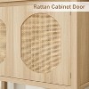 Pure Natural Wood PVC Rattan Console Table | 18mm Thick MDF | 35.4x14.2" Narrow Design | Dual-Door Shoe Cabinet + Sofa Back Console - 4 of 4