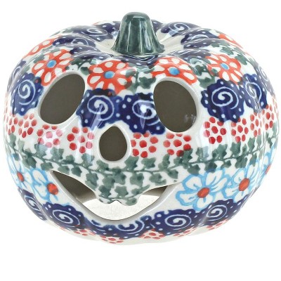 Blue Rose Polish Pottery Burnt Orange Small Pumpkin Luminary Style 1