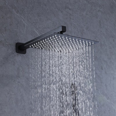 Matte Black Stainless Steel Square Rain Shower Faucet Set