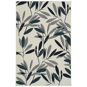 LunaLulinlk Ivory Green Leaf Modern, Textured Cut Pile 1'11" x 3'7" Rectangle Throw Rug - 1 of 4