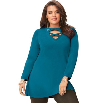 Roaman's Women's Plus Size Crisscross Sweatshirt Tunic