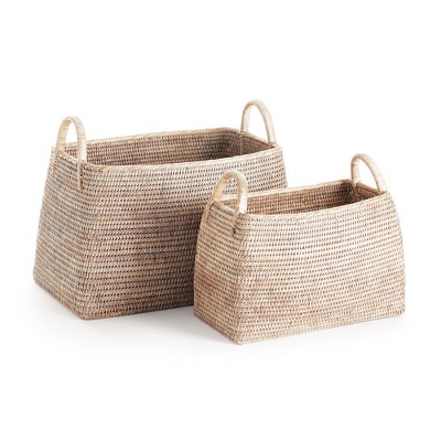 Plum & Post Burma Rattan Narrow Magazine Baskets, Set Of 2