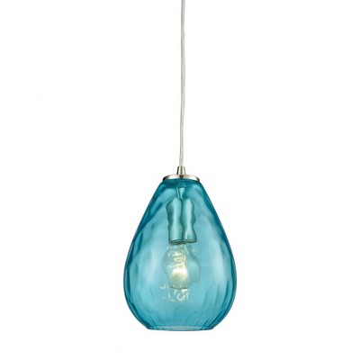 Aqua Teardrop Glass Mini Pendant Light with Satin Nickel Finish