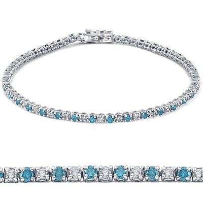 Pompeii3 2ct Blue & White Alternating Diamond Tennis Bracelet 14K White Gold 7"