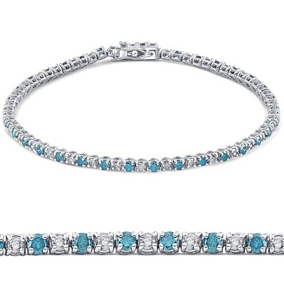 Pompeii3 2ct Blue & White Alternating Diamond Tennis Bracelet 14k White ...