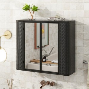 ALEXOUN Wall-Mounted Bathroom Cabinet with Mirror, 2 Mirrored Doors & Open Shelf, Open Compartment for Vanity, Toilet & Over-the-Sink - 1 of 4