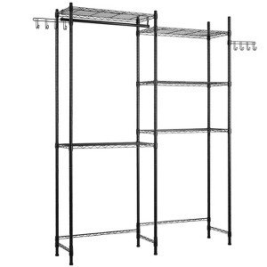 VEVOR Over Washer and Dryer Storage Shelves, 5 Tiers Laundry Room Drying Rack with Hanger Rod and Hooks, Two Rows Washer Shelves Space Saver, Black - 1 of 4