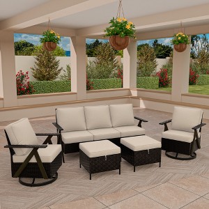 UPTIOT Outdoor 5-Piece Seating Set: 3-Seater Sofa, 2 Swivel Rockers & 2 ...