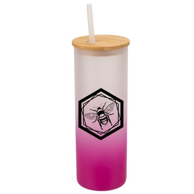 Elanze Designs Hexagon Honey Queen Bumble Bee Wrap-Around Design 25 Ounce Frosted Gradient Glass On-The-Go Coffee Travel Skinny Tumbler Mug Cup,