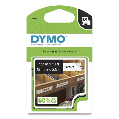 DYMO D1 Permanent High - Performance Polyester Label Tape - 1/2in x 18ft - Black/White