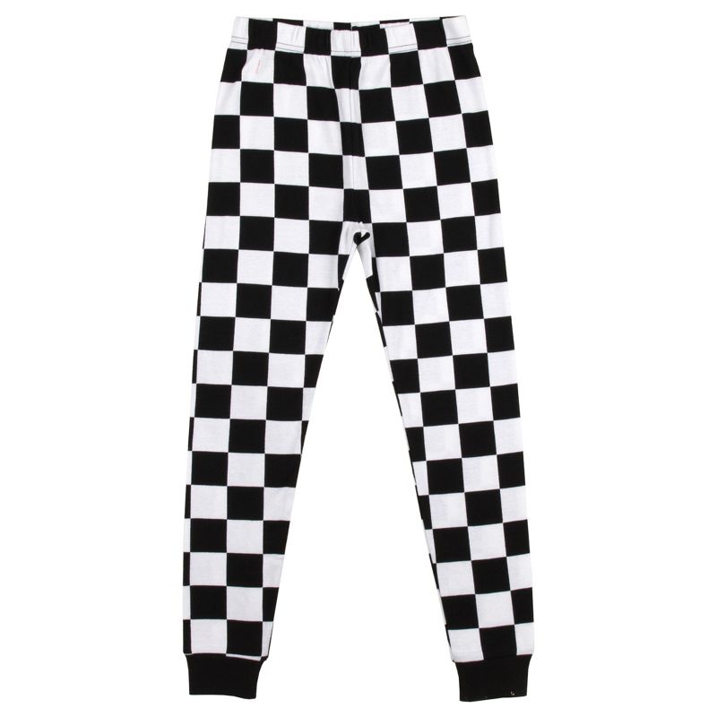 Let's Roll Youth Boy's Black & White Checkered Long Sleeve Shirt & Sleep Pants Set, 4 of 5