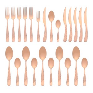 REGALWOVEN 24 Pcs 6 Set Stainless Steel Flatware Set with Grain for Kitchen and Dinner - 1 of 4