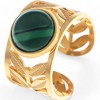 Anna-Kaci Women's Wide Statement Ring Gold Tone with Round Stone Marble-Like Stone and Textured Details - 2 of 4