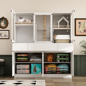 Famapy White Cat Cabinet Sisal Anti-Grip Cabinet Doors Built-in Cat Climbing Shelf Large Event Space and Storage Space - 1 of 4