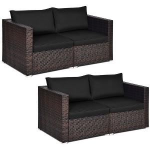 Costway 4PCS Patio Rattan Corner Sofa Sectional Furniture SetBlue\Beige\Navy Cushion - 1 of 4