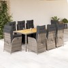 vidaXL Patio Dining Set with Cushions Outdoor Garden Furniture Poly Rattan - Gray 74.8" Table Length 8 Pieces - 2 of 4