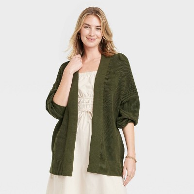 Women's Open-front Cardigan - Universal Thread™ Green S : Target