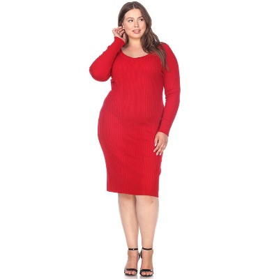 Women's Plus Size Long Sleeve Destiny Sweater Dress Red 1x - White Mark ...