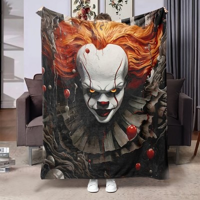 Horror Clown Print Flannel Blanket - Super Soft Lightweight All-Season Camping & Travel Throw, Machine Washable, Home Decor