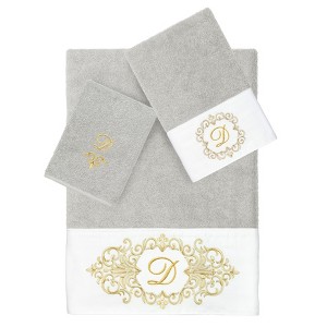 Linum Home Textiles 100% Turkish Cotton MONICA Gold Thread 3PC Embellished Towel Set - 1 of 4