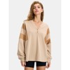 EXLURA Women's Oversized V Neck Henley Shirt Patchwork Color Block Sweatshirt Long Sleeve Button Pullover Tunic Tops - 3 of 4