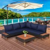 Costway 4PCS Patio Rattan Furniture Set Cushioned Loveseat w/Wooden Side Table - 2 of 4