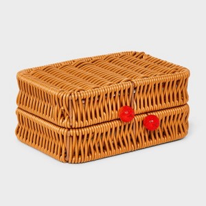 Picnic Style Faux Wicker Travel Jewelry Organizer - A New Day™ Brown/Orange: Polyurethane Storage Box, 18+ Age - 1 of 2