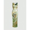 Clotth Women's Tie-Dye Printed Bodycon Dress, Summer Long Dress, Maxi Women Outfit Fashionable Slim-fitting Sexy Sleeveless Dress - 2 of 4