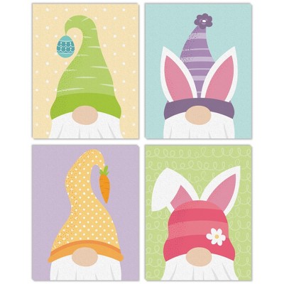 Big Dot of Happiness Easter Gnomes - Unframed Spring Bunny Linen Paper Wall Art - Set of 4 - Artisms - 11 x 14 inches