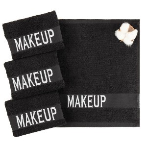 American Soft Linen Turkish Makeup Remover Face Cloth, 100% Cotton Makeup Towels, 4 Packed Face Towels, 12x12 inches, Black - 1 of 4