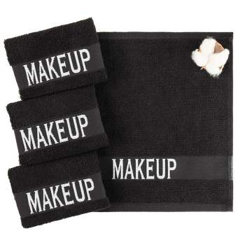 American Soft Linen, Makeup Remover Face Cloth, 100% Cotton Makeup Towels, 4 Packed Face Towels, 12x12 inches, Black