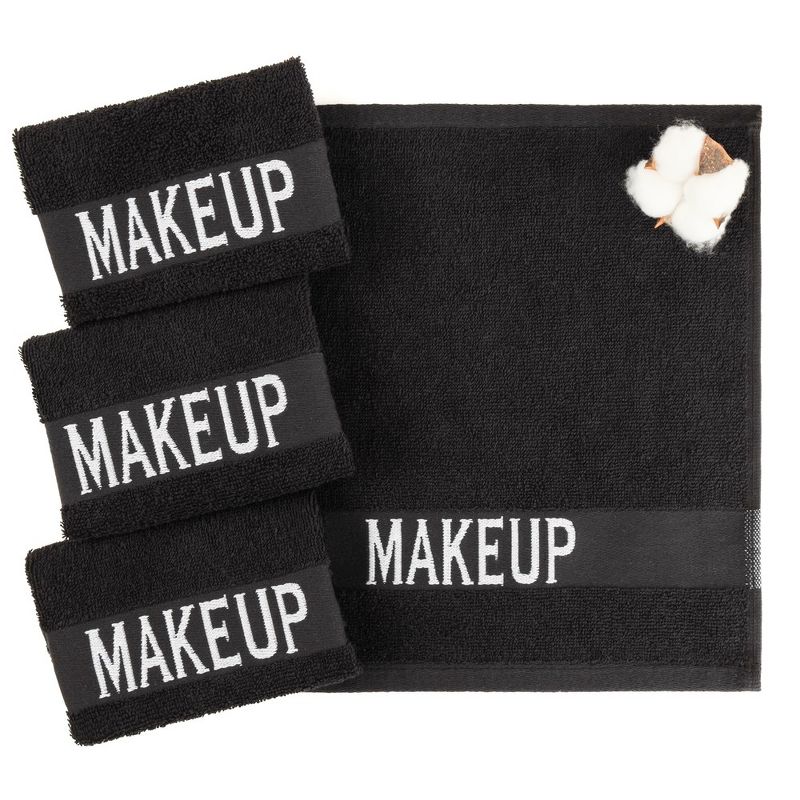 American Soft Linen, Makeup Remover Face Cloth, 100% Cotton Makeup Towels, 4 Packed Face Towels, 12x12 inches, Black, 1 of 8