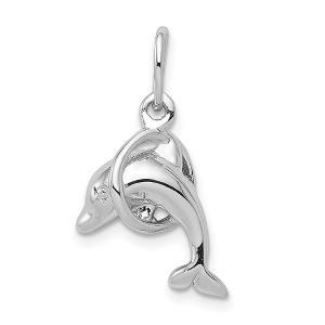 Black Bow Jewelry Sterling Silver Small 3D Polished Dolphin and Hoop Charm - 1 of 4