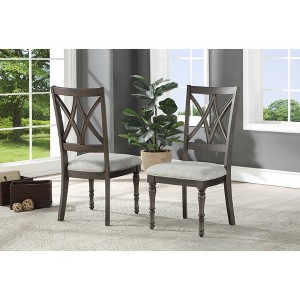 Asian Hardwood Solids and Veneers Upholstered Side Chair (Set of 2) with Nailhead Detailing, Web Back, Turned Legs, and Slate - 1 of 4
