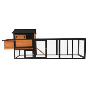 113-inch Wooden Chicken Coop with Run, Large Outdoor Hen House, Waterproof Panel, 114 x 27 x 43.5 inches (Brown) - 1 of 4